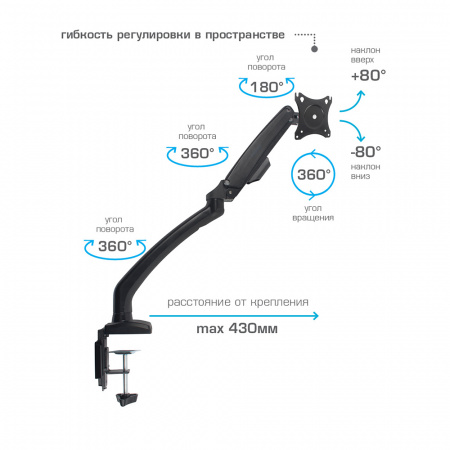 Настольный кронштейн для мониторов KROMAX OFFICE-8 BLACK 