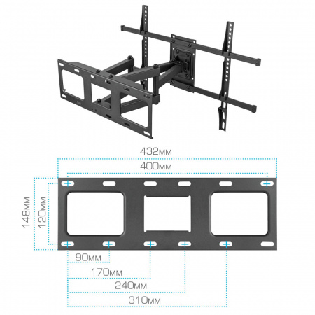 Настенный кронштейн для LED/LCD телевизоров VLK TRENTO-201 BLACK 