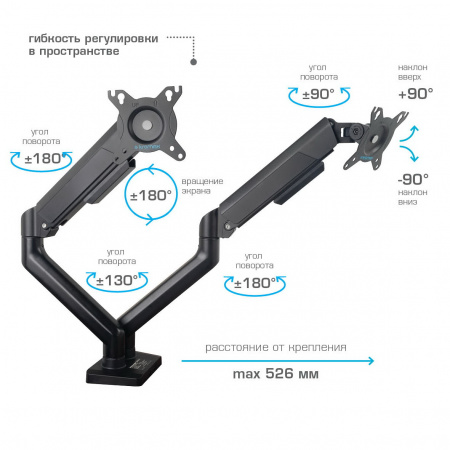 Настольный кронштейн для мониторов KROMAX OFFICE-17 BLACK 
