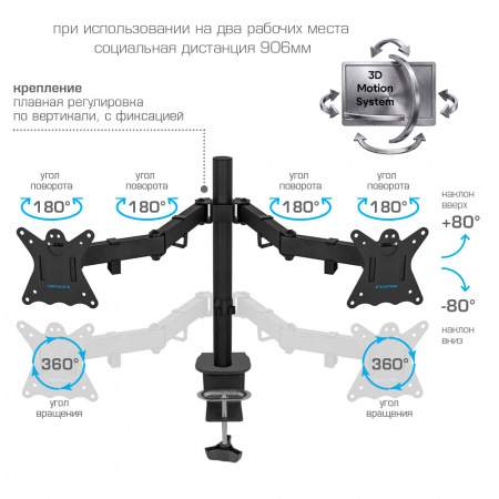Настольный кронштейн для мониторов KROMAX CASPER-508 BLACK 