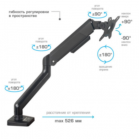 Настольный кронштейн для мониторов KROMAX OFFICE-16 BLACK 