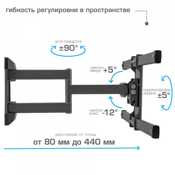 Настенный кронштейн для LED/LCD телевизоров KROMAX CORBEL-10 GREY TITAN 